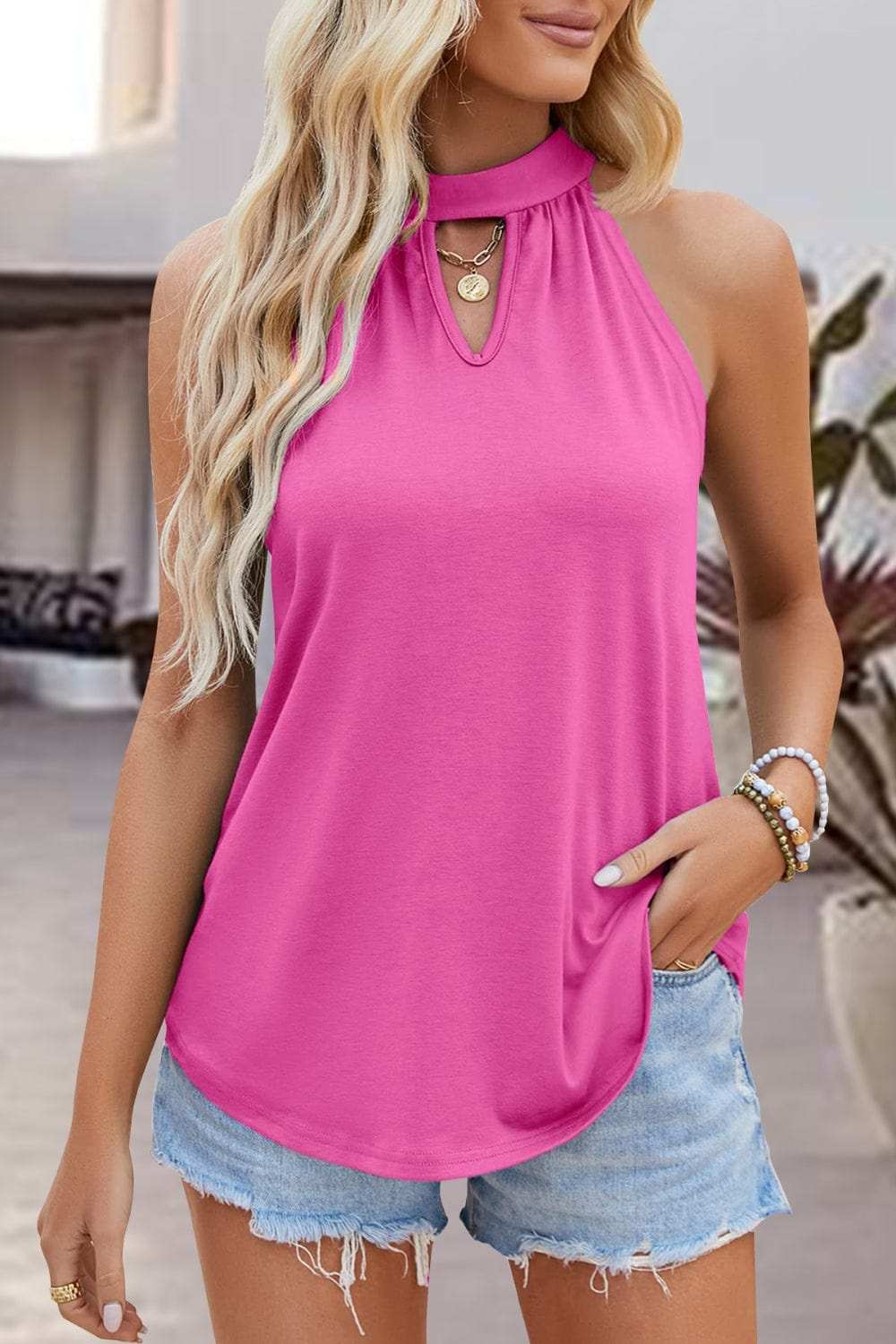Tied Cutout Grecian Neck Tank - Trendsi - Flyclothing LLC