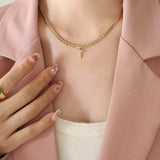 Brass Inlaid Zircon Letter Pendant Necklace - Trendsi - Flyclothing LLC