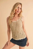Aemi+Co Distressed Detail Round Neck Knit Tank - Trendsi - Flyclothing LLC