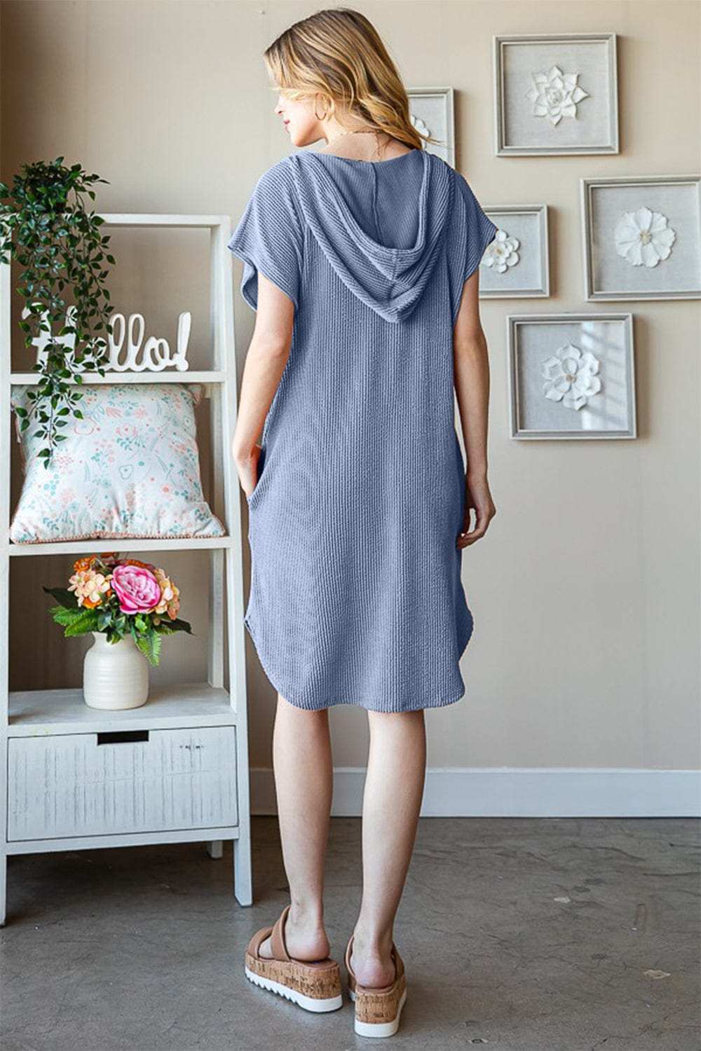 Heimish Full Size Ribbed Short Sleeve Hooded Dress - Trendsi - Flyclothing LLC