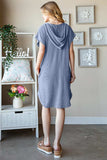 Heimish Full Size Ribbed Short Sleeve Hooded Dress - Trendsi - Flyclothing LLC