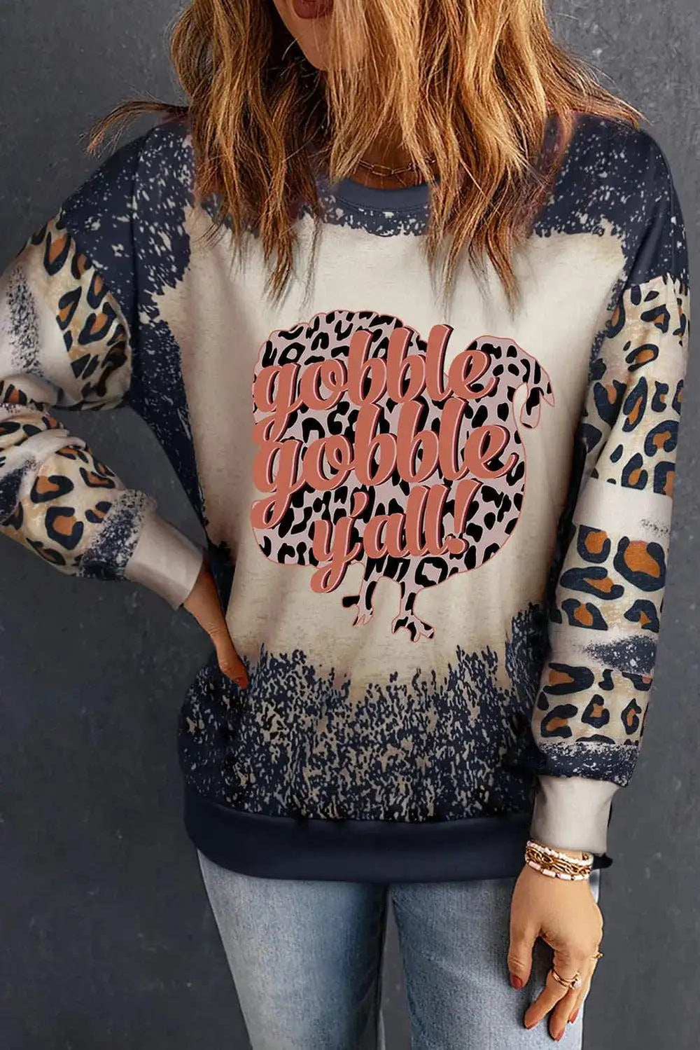 Leopard Round Neck Long Sleeve Sweatshirt - Trendsi - Flyclothing LLC
