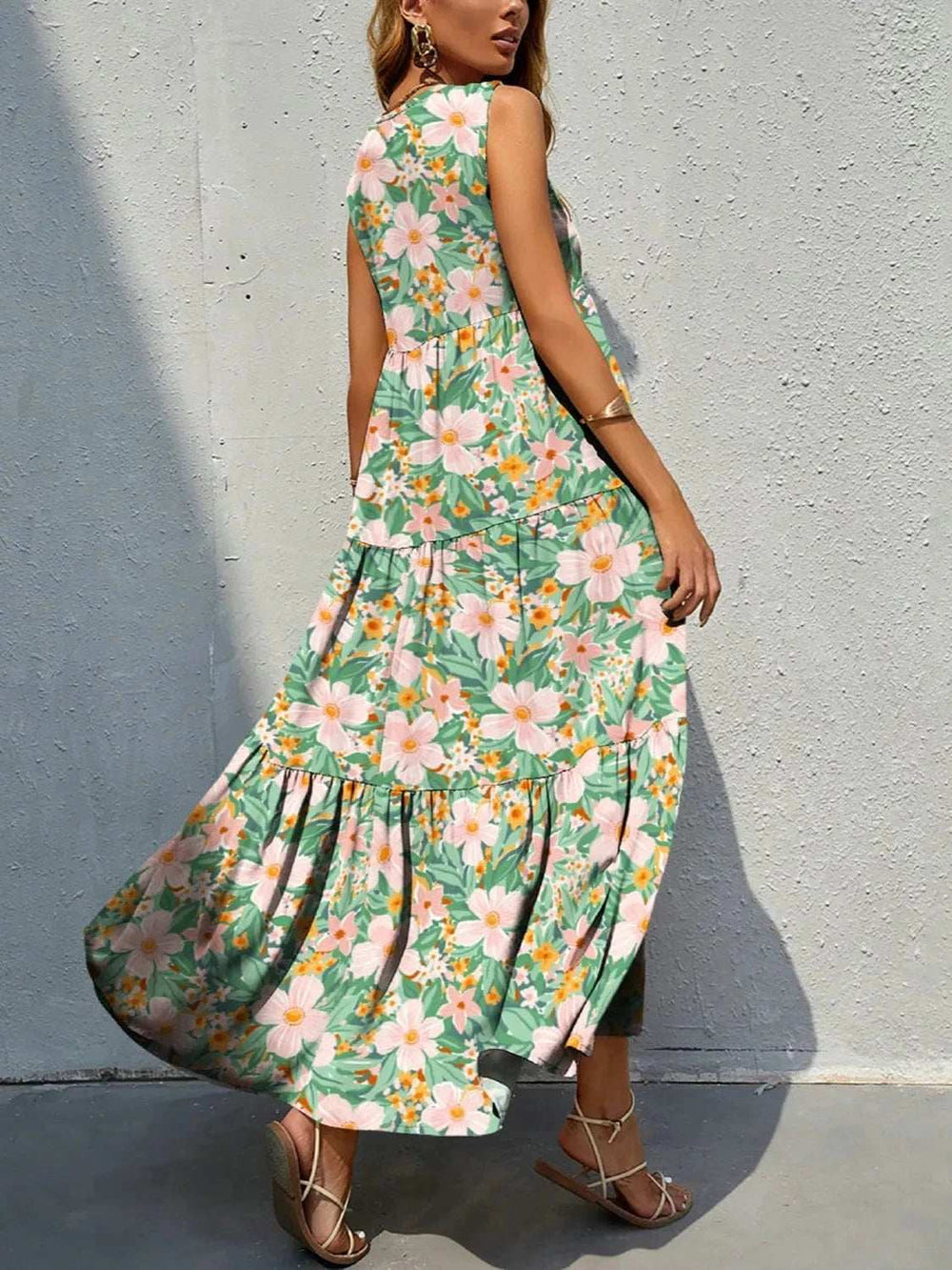 Floral Tiered Maxi Tank Dress - Trendsi - Flyclothing LLC