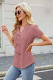 Bow Notched Short Sleeve Blouse - Trendsi - Flyclothing LLC