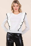 Mittoshop Contrast Trim Ruffled Round Neck Knit Top - Trendsi - Flyclothing LLC
