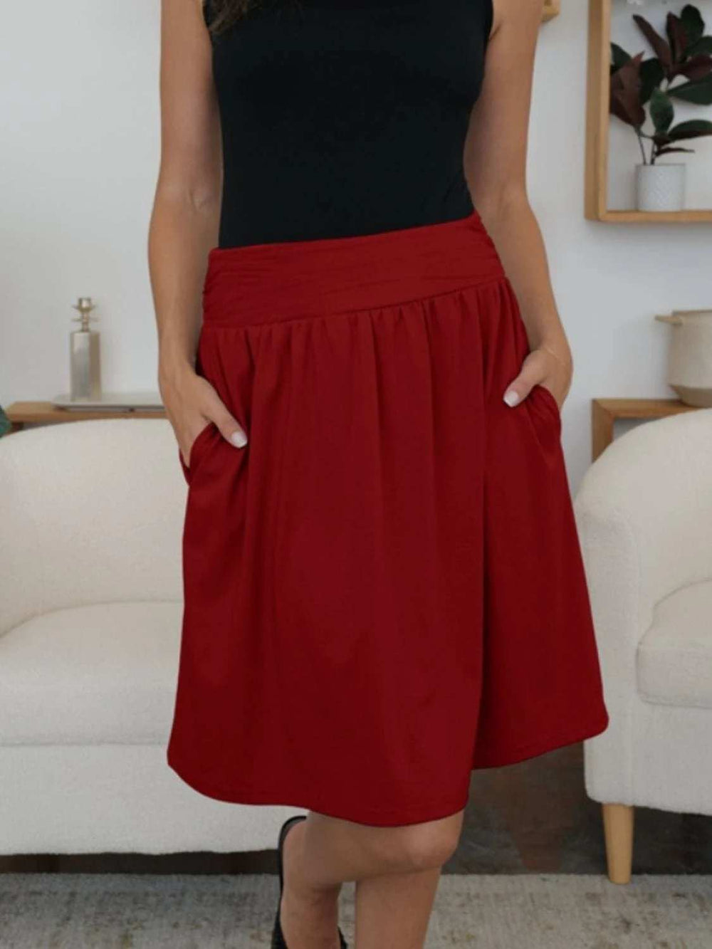 Elastic Waist Skirt with Pockets - Trendsi - Flyclothing LLC