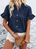 Button Down Ruffled Short Sleeve Shirt - Trendsi - Flyclothing LLC