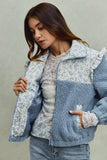 SO ME Faux Fur Sherpa Pull Jacket with Floral Contrast - Trendsi - Flyclothing LLC