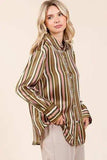 Mittoshop Striped Button Down Satin Shirt - Trendsi - Flyclothing LLC
