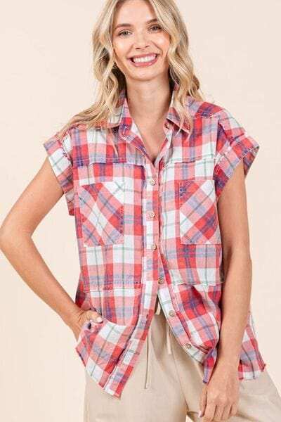 Mittoshop Mineral Wash Plaid Button Down Shirt - Trendsi - Flyclothing LLC