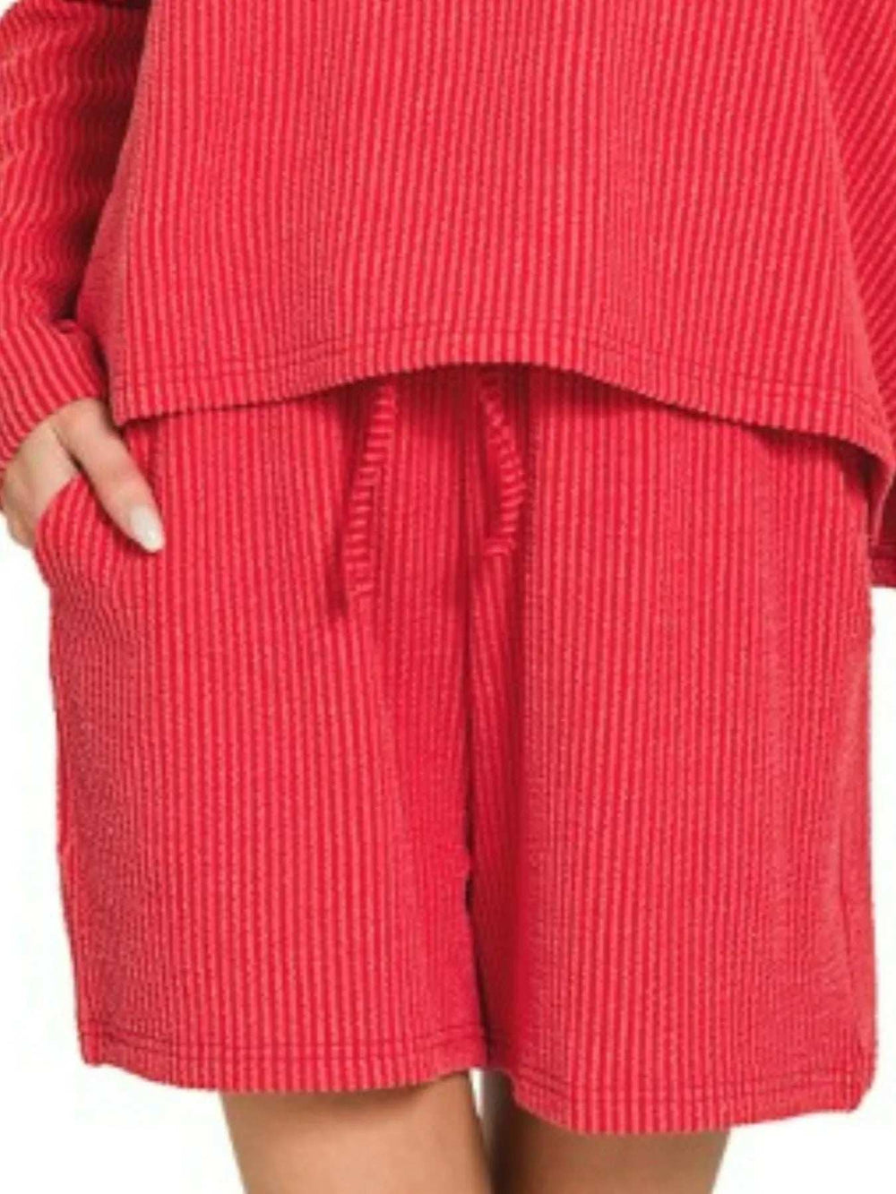 Zenana Corded Rib Long Sleeve Tee and Shorts Set - Trendsi - Flyclothing LLC