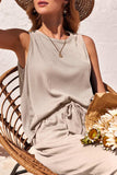 Waffle-Knit Round Neck Tank and Pants Set - Trendsi - Flyclothing LLC
