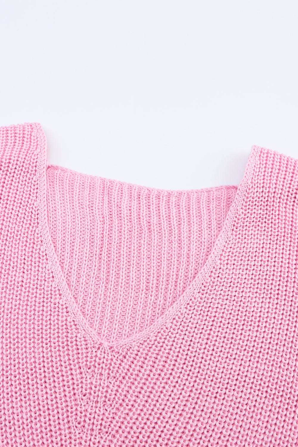 V-Neck Drop Shoulder Sweater - Trendsi - Flyclothing LLC