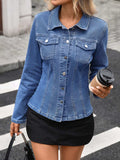 Button Up Long Sleeve Denim Jacket - Trendsi - Flyclothing LLC