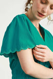 Umgee Scalloped Edge Flutter Sleeve Blouse - Trendsi - Flyclothing LLC