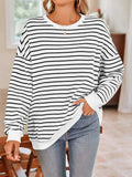 Striped Round Neck Long Sleeve Sweatshirt - Trendsi - Flyclothing LLC