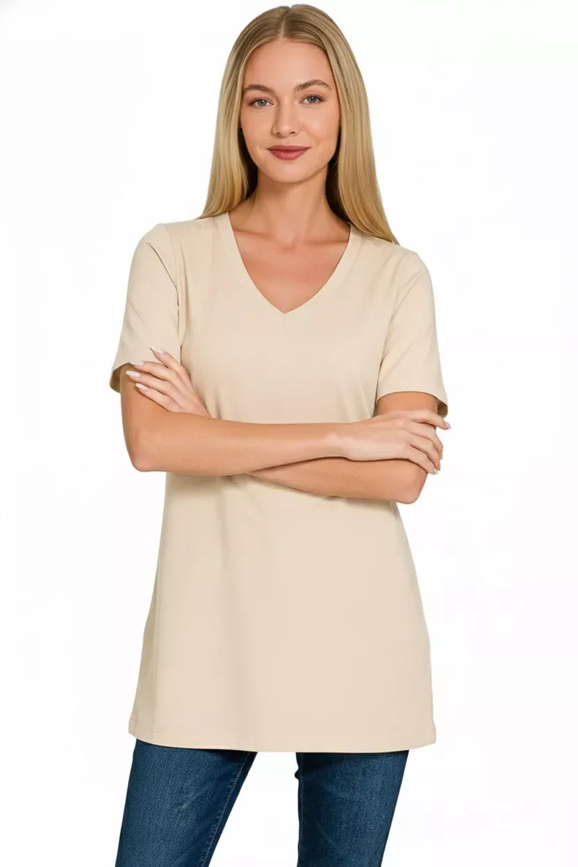 Zenana V-Neck Short Sleeve T-Shirt - Trendsi - Flyclothing LLC
