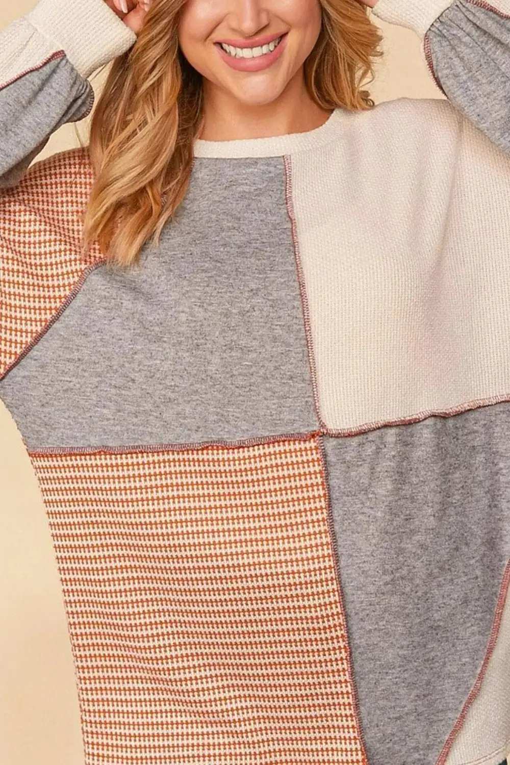 Exposed Seam Color Block Round Neck Top - Trendsi - Flyclothing LLC