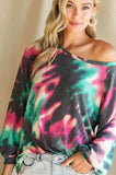 BiBi Tie Dye Print Terry Top with Puff Sleeves - Trendsi - Flyclothing LLC