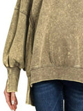 Zenana Acid Wash Exposed-Seam High Low Sweatshirt - Trendsi - Flyclothing LLC