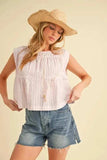 Aemi+Co Ruched Striped Round Neck Sleeveless Top - Trendsi - Flyclothing LLC