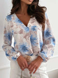 Floral V-Neck Long Sleeve Blouse - Trendsi - Flyclothing LLC