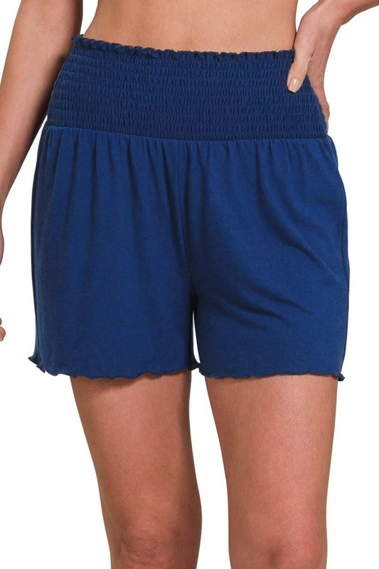Zenana Elastic Waist Smocked Shorts - Trendsi - Flyclothing LLC