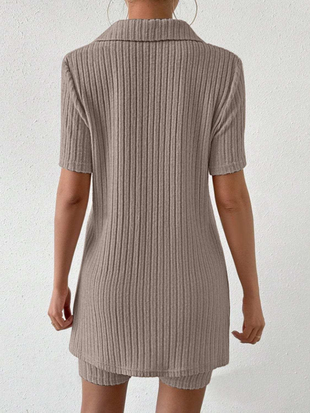 Johnny Collar Short Sleeve Top and Shorts Set - Trendsi - Flyclothing LLC