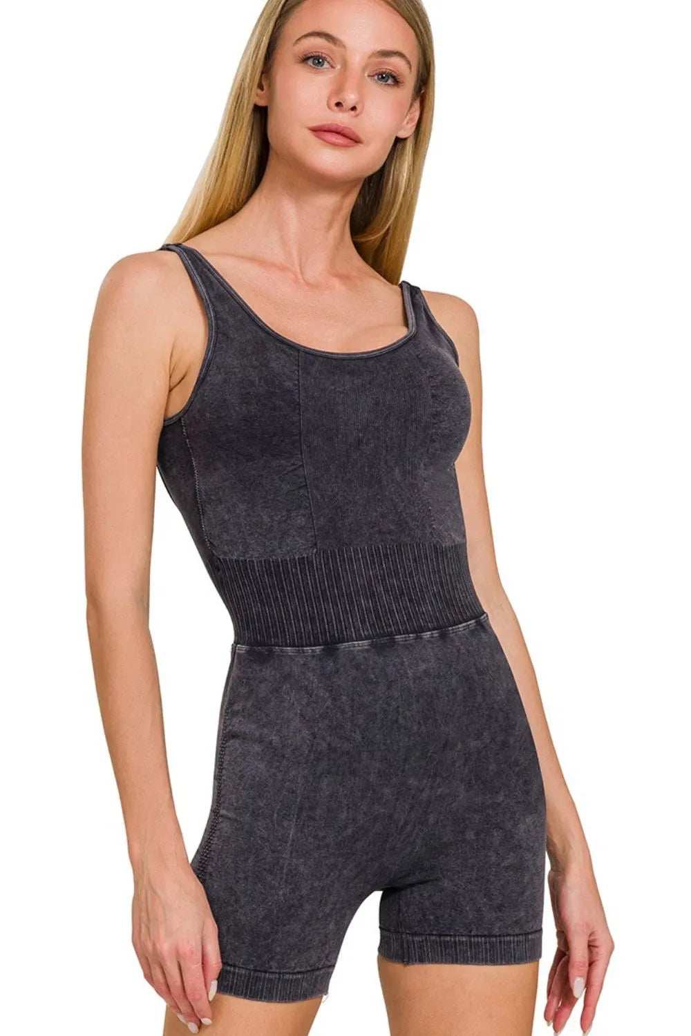 Zenana Washed Sports Romper With Removable Bra Pad - Trendsi - Flyclothing LLC