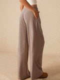 Ribbed Drawstring Wide Leg Pants - Trendsi - Flyclothing LLC