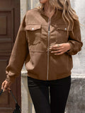 Zip Up Dropped Shoulder Jacket - Trendsi - Flyclothing LLC