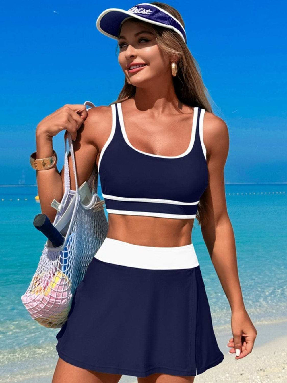 Scoop Neck Top and Skort Swim Set - Trendsi - Flyclothing LLC
