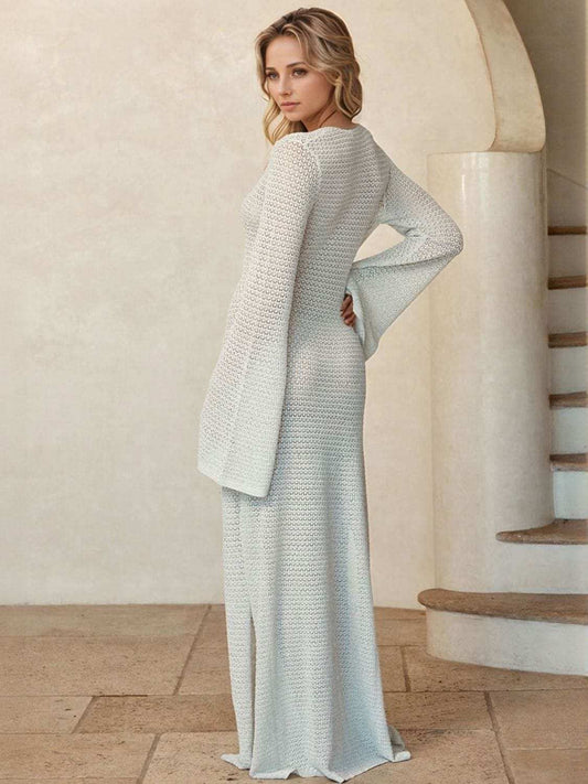 Slit Plunge Flare Sleeve Cover-Up Dress - Trendsi - Flyclothing LLC