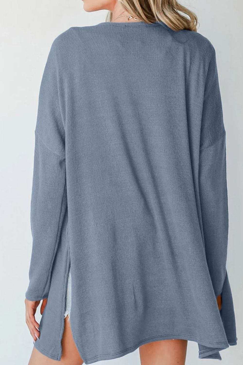 Slit Open Front Long Sleeve Cover Up - Trendsi - Flyclothing LLC