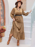 Plus Size Frill Tie Neck Long Sleeve Dress - Trendsi - Flyclothing LLC