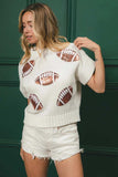 BiBi Gameday Sequin Football Patches Rib Banded Sweater - Trendsi - Flyclothing LLC