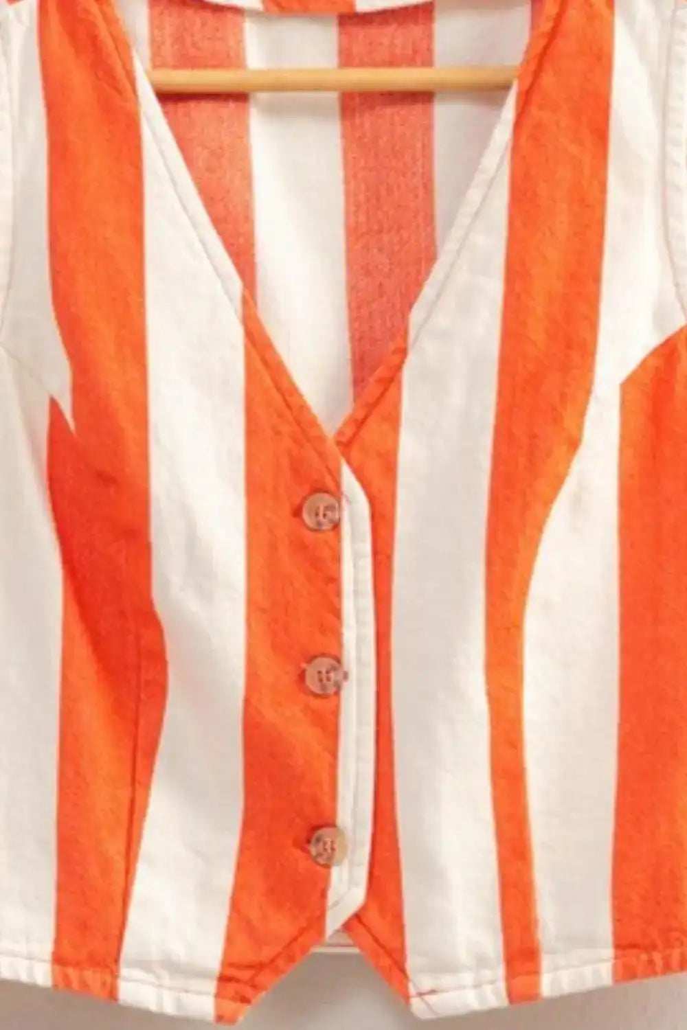 HYFVE Woven Striped V-Neck Button Down Vest - Trendsi - Flyclothing LLC