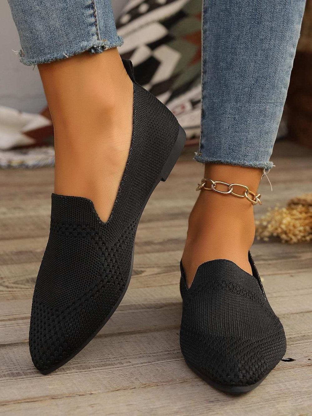 Point Toe Mesh Flats Slip-Ons - Trendsi - Flyclothing LLC