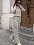 Ribbed Turtleneck Dropped Shoulder Top and Pants Sweater Set - Trendsi - Flyclothing LLC