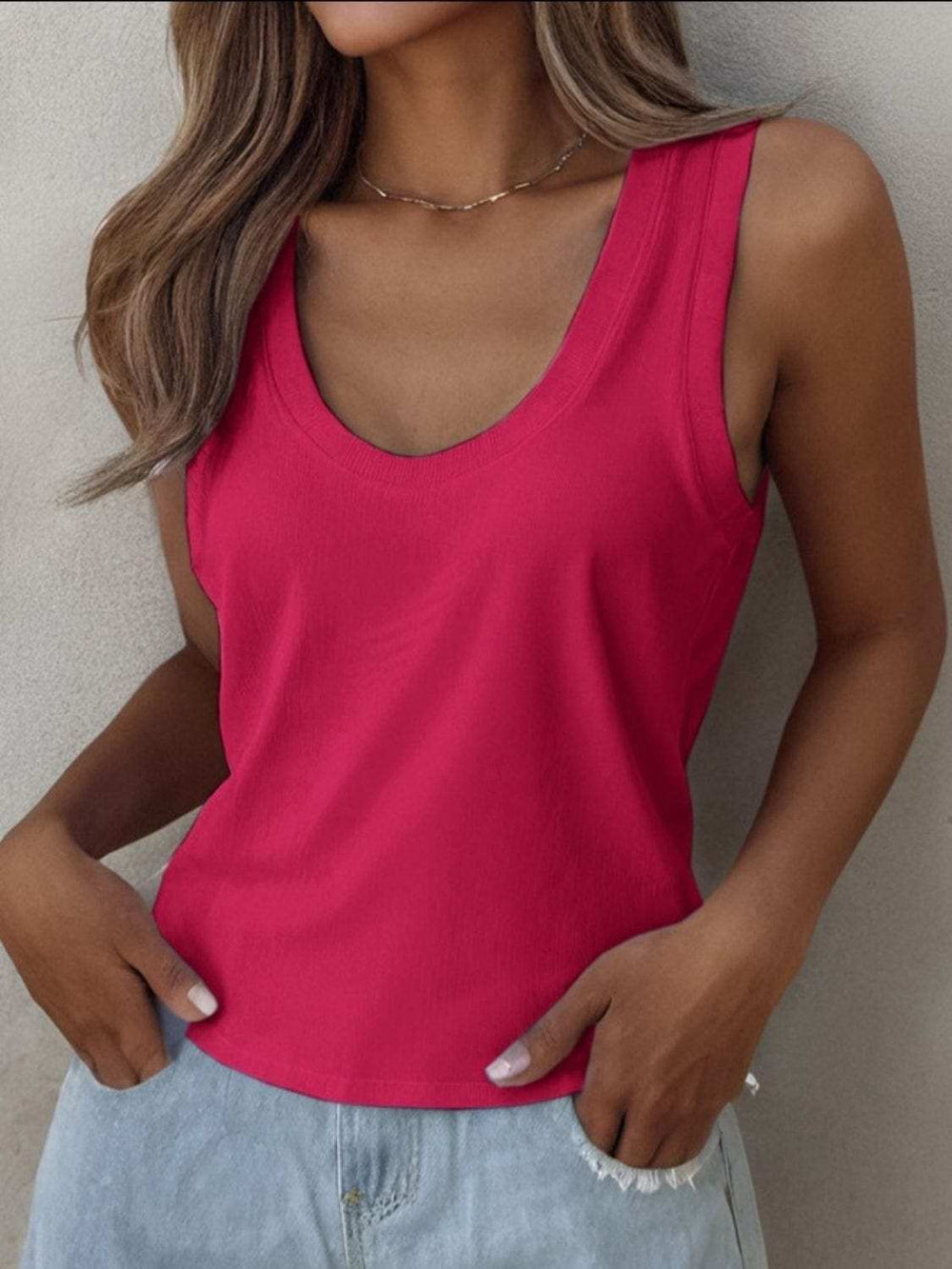 Solid Scoop Neck Tank - Trendsi - Flyclothing LLC