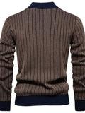 Men's Mock Neck Contrast Striped Sweater - Trendsi - Flyclothing LLC
