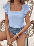 Ruffled Square Neck Cap Sleeve Blouse - Trendsi - Flyclothing LLC