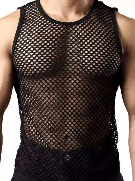 Men's Openwork Round Neck Tank - Trendsi - Flyclothing LLC