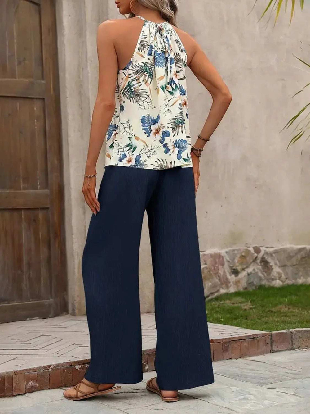 Printed Tank Top and Wide Leg Pants Set - Trendsi - Flyclothing LLC