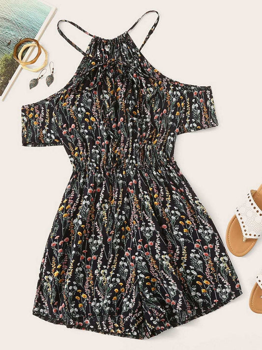 Tied Printed Short Sleeve Romper - Trendsi - Flyclothing LLC