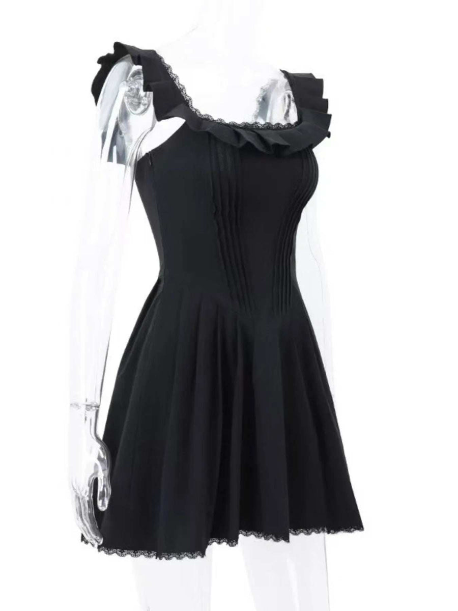 Square Neck Pleated Mini Dress - Trendsi - Flyclothing LLC