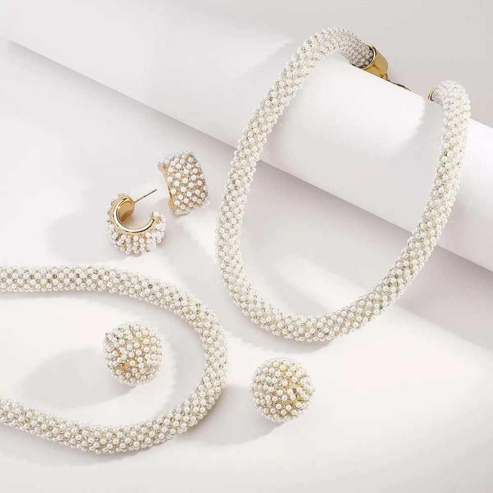 Pearl Embellished Earrings and Necklace Jewelry Set - Trendsi - Flyclothing LLC