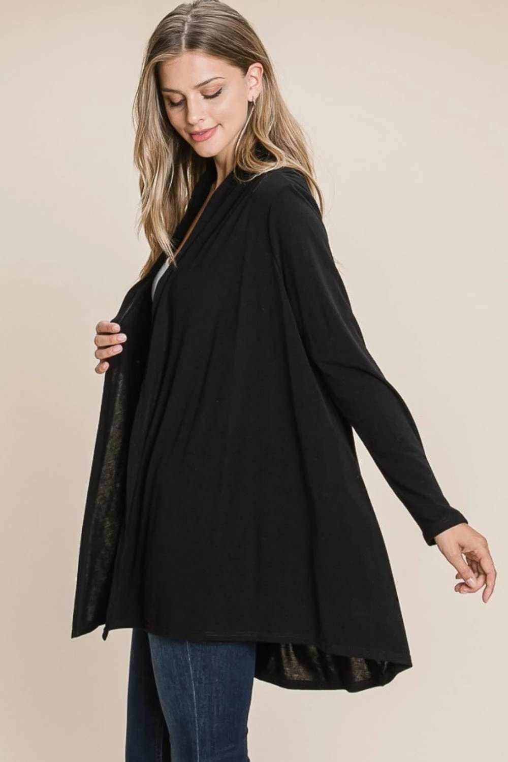 BOMBOM Open Front Long Sleeve Cardigan - Trendsi - Flyclothing LLC