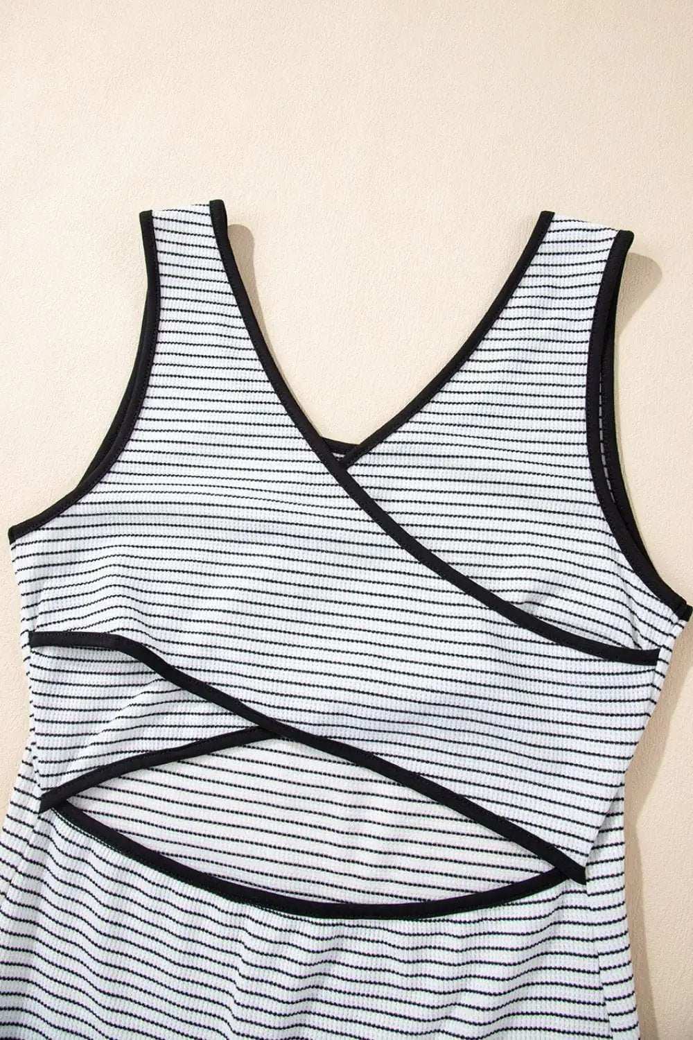 Stripe Crisscross Side Slits Slim Fit Sleeveless Midi Dress - Trendsi - Flyclothing LLC