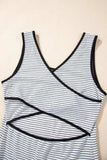 Stripe Crisscross Side Slits Slim Fit Sleeveless Midi Dress - Trendsi - Flyclothing LLC
